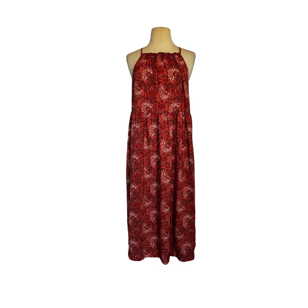 Old Navy Red Floral Paisley Halter Neck Sleeveless Maxi Dress Womens Medium